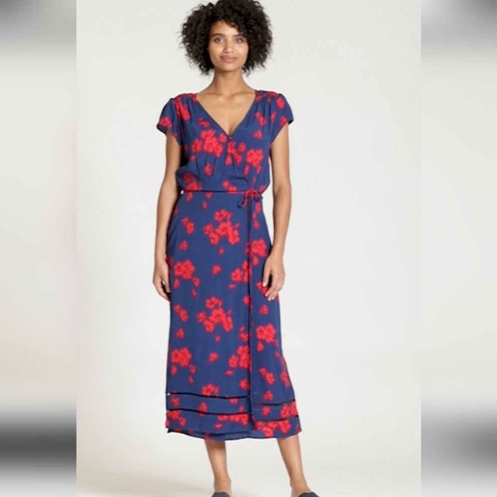 GAP Nevy Floral Print Midi Wrap Midi Dress